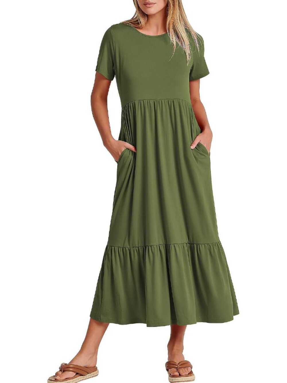 Womens 2026 Summer Casual Short Sleeve Maxi Dress with Pockets